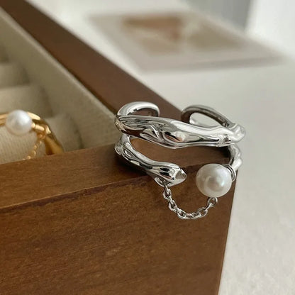 Eleganta 925 Sterling Silver Ringar | Geometrisk Multilager Rund Pärl Design Dam