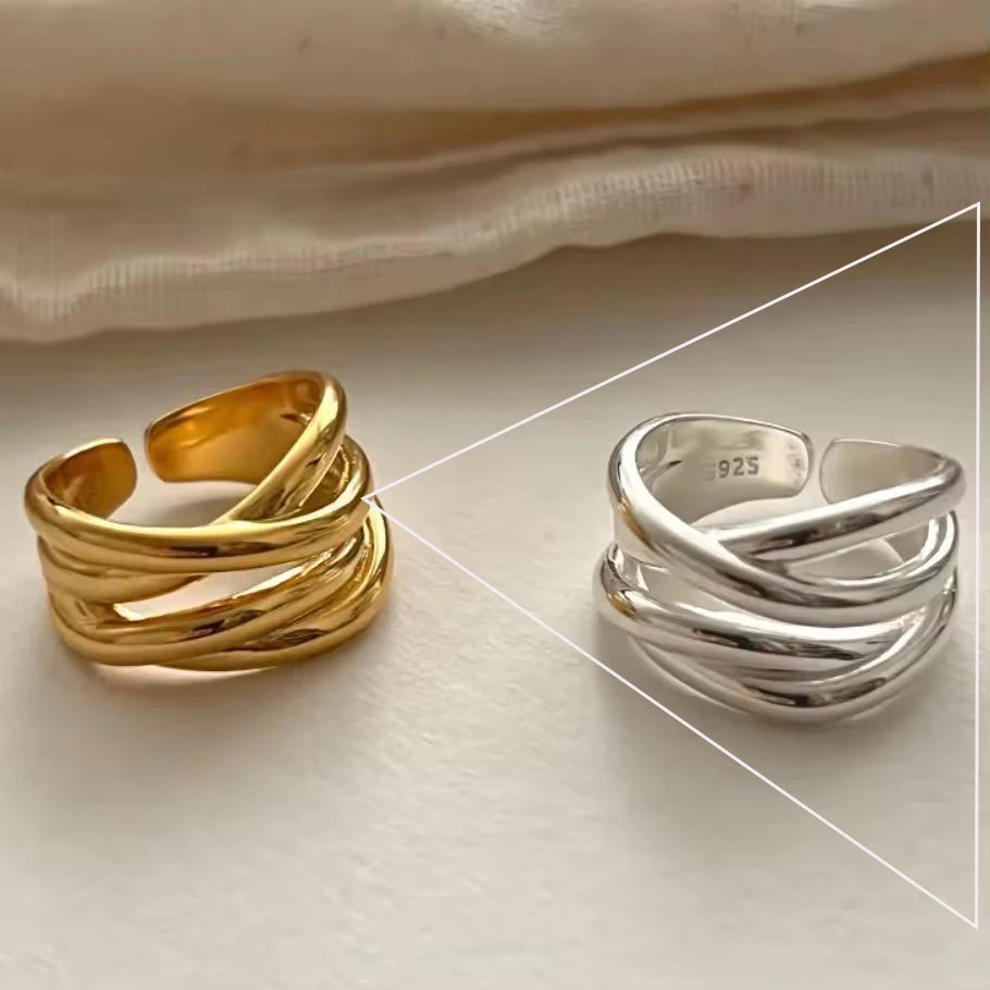 Eleganta 925 Sterling Silver Ringar | Geometrisk Multilager Rund Pärl Design Dam