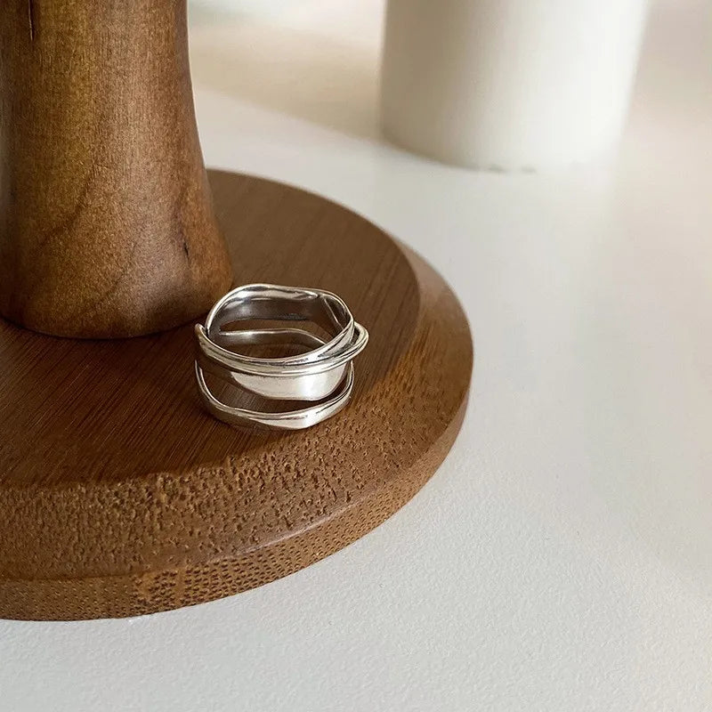 Eleganta 925 Sterling Silver Ringar | Geometrisk Multilager Rund Pärl Design Dam