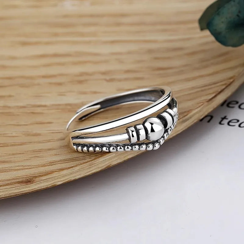 Eleganta 925 Sterling Silver Ringar | Geometrisk Multilager Rund Pärl Design Dam