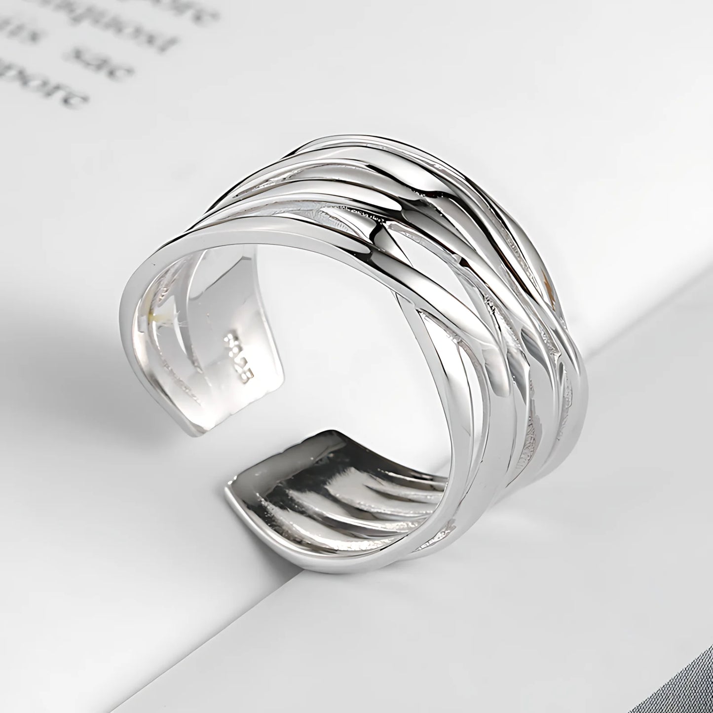 Eleganta 925 Sterling Silver Ringar | Geometrisk Multilager Rund Pärl Design Dam