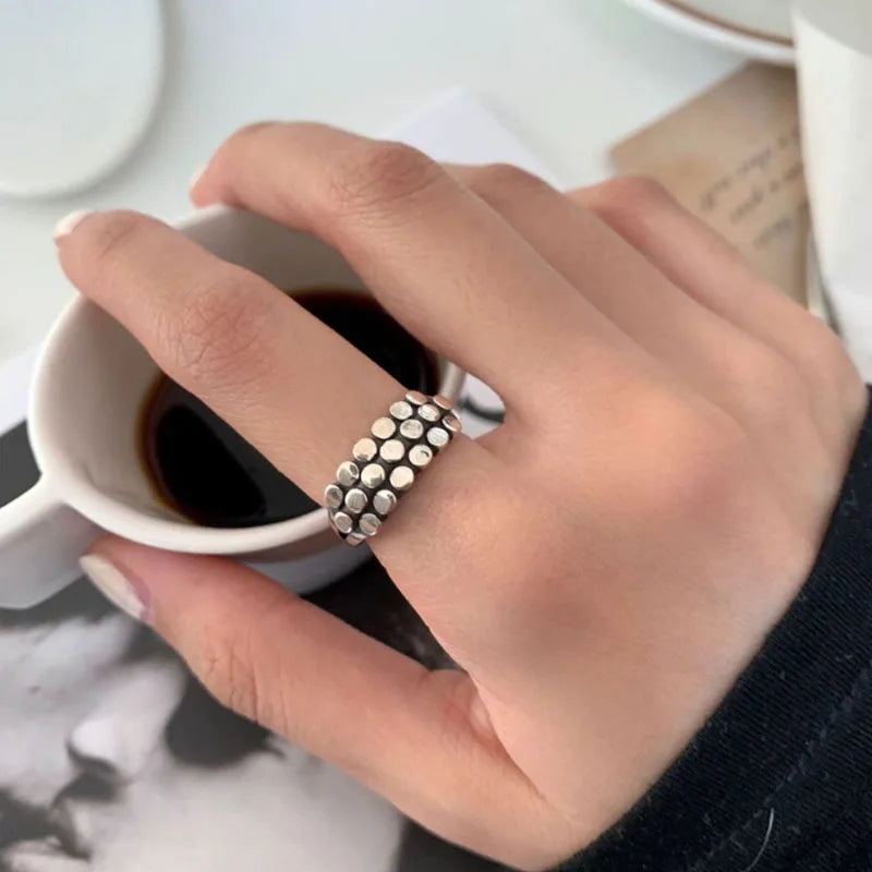 Eleganta 925 Sterling Silver Ringar | Geometrisk Multilager Rund Pärl Design Dam