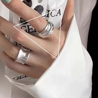 Eleganta 925 Sterling Silver Ringar | Geometrisk Multilager Rund Pärl Design Dam
