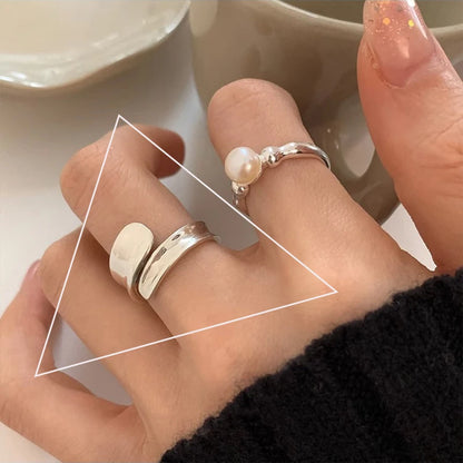 Eleganta 925 Sterling Silver Ringar | Geometrisk Multilager Rund Pärl Design Dam