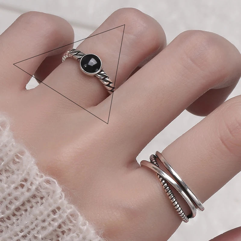 Eleganta 925 Sterling Silver Ringar | Geometrisk Multilager Rund Pärl Design Dam