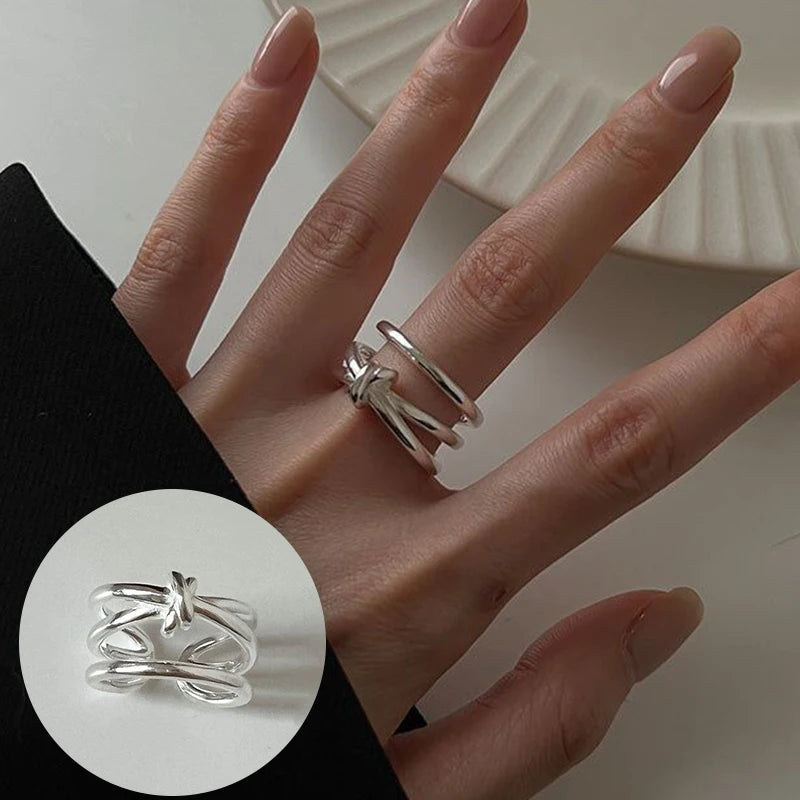 Eleganta 925 Sterling Silver Ringar | Geometrisk Multilager Rund Pärl Design Dam