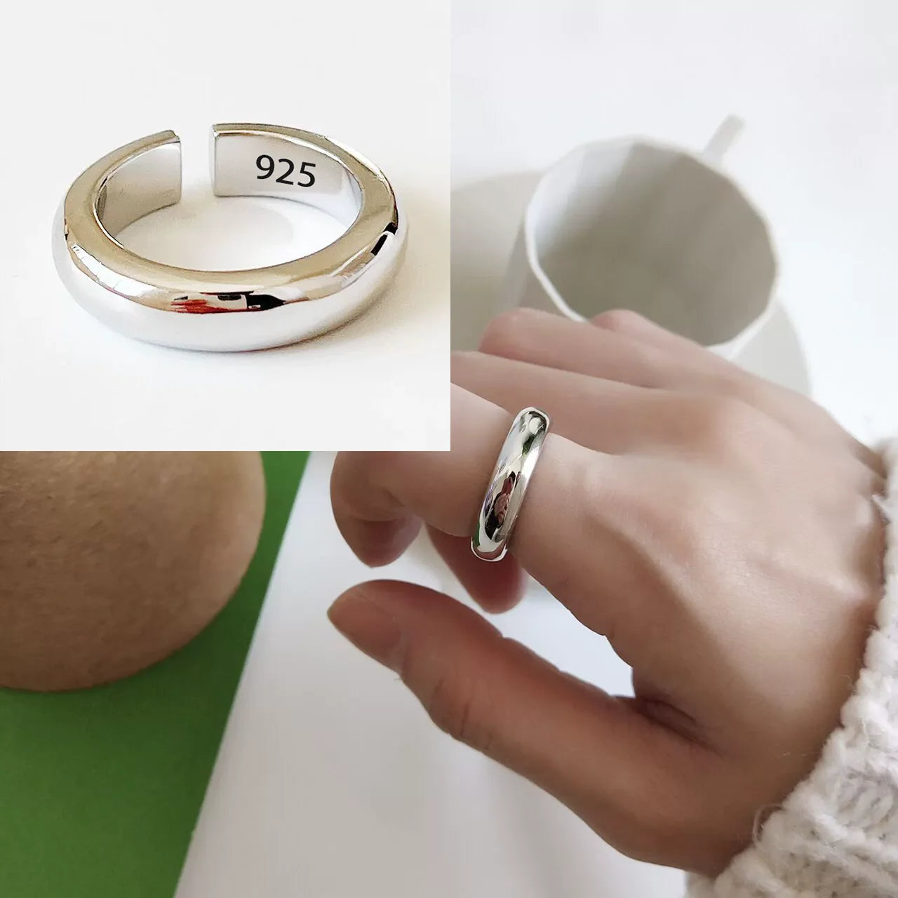 Eleganta 925 Sterling Silver Ringar | Geometrisk Multilager Rund Pärl Design Dam