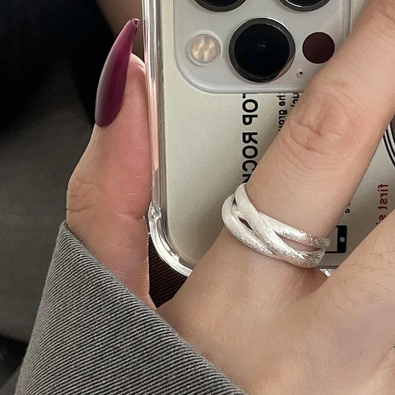 Eleganta 925 Sterling Silver Ringar | Geometrisk Multilager Rund Pärl Design Dam
