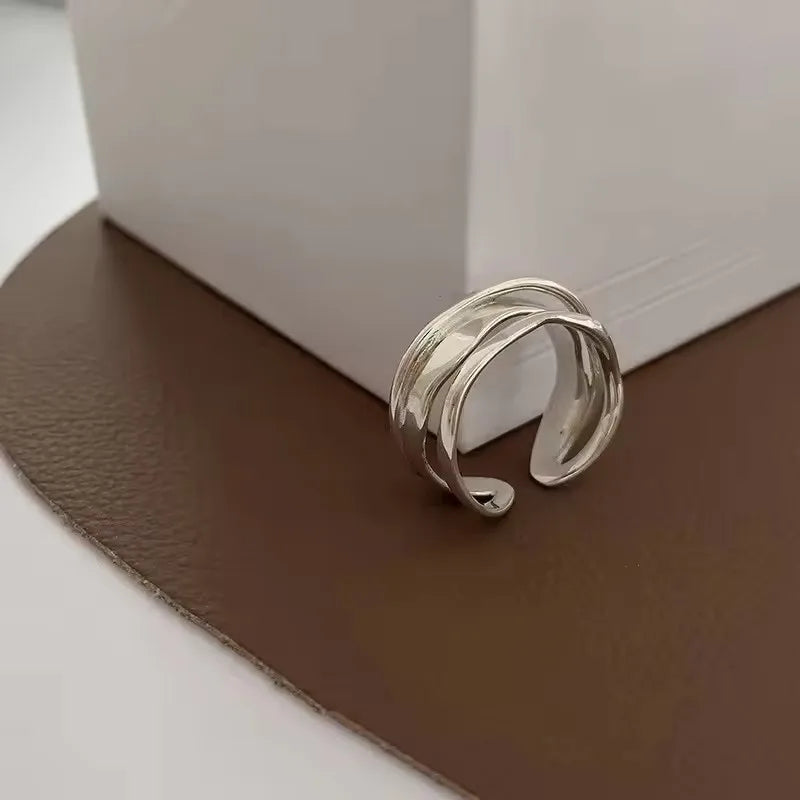 Eleganta 925 Sterling Silver Ringar | Geometrisk Multilager Rund Pärl Design Dam