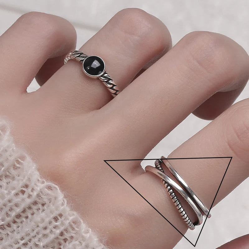 Eleganta 925 Sterling Silver Ringar | Geometrisk Multilager Rund Pärl Design Dam