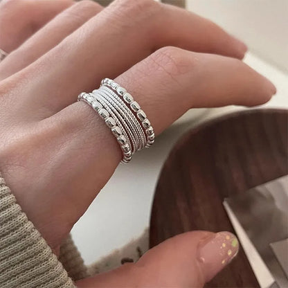 Eleganta 925 Sterling Silver Ringar | Geometrisk Multilager Rund Pärl Design Dam