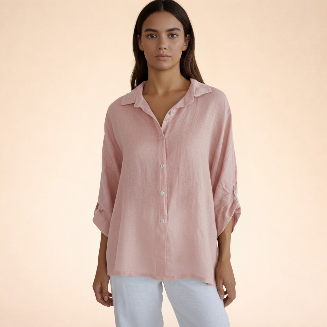 Elegant Linneblus Dam | Tidlös Avslappnad Sommarblus för Komfort och Stil