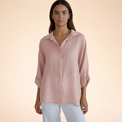 Elegant Linneblus Dam | Tidlös Avslappnad Sommarblus för Komfort och Stil