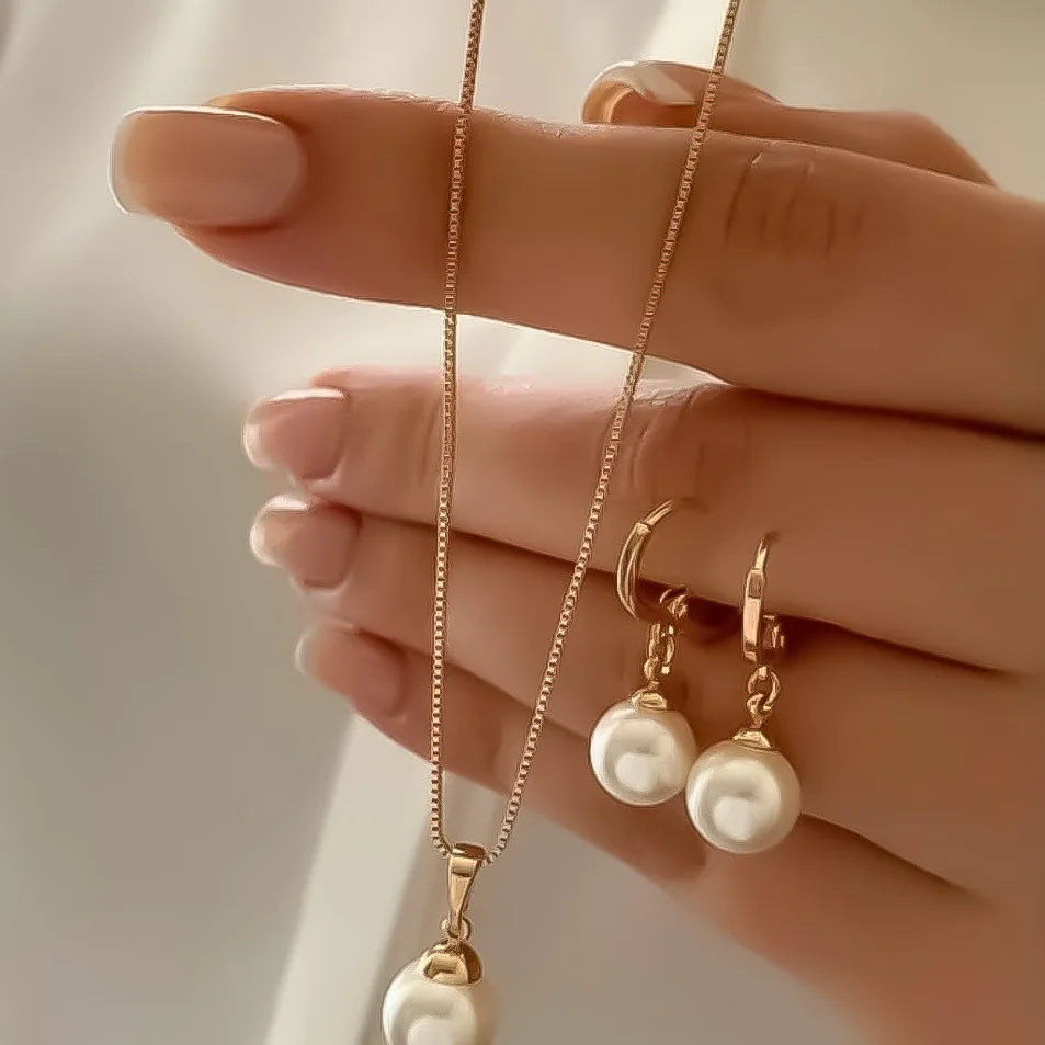 Eleganta Pärl Smycken Set | Stilrent Hänge och Dinglarörhängen för Fest Dam