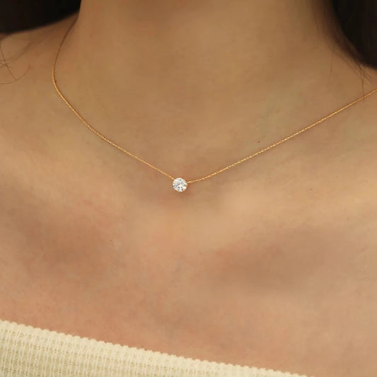 Minimalistiska Guldpläterad Halsband | Elegant Rund Design med Zirkon Dam