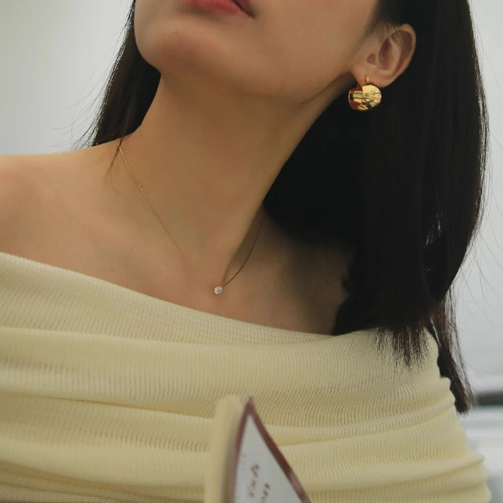 Minimalistiska Guldpläterad Halsband | Elegant Rund Design med Zirkon Dam