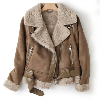 Kvinnors Mjuka Läderlook Bikerjacka | Elegant Teddyfodrad Design