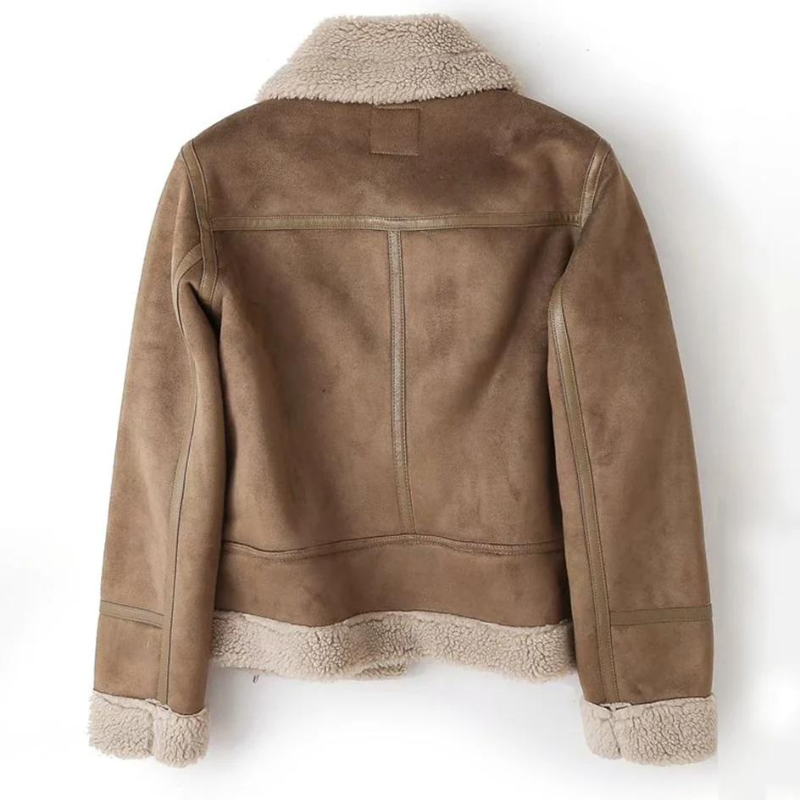Kvinnors Mjuka Läderlook Bikerjacka | Elegant Teddyfodrad Design