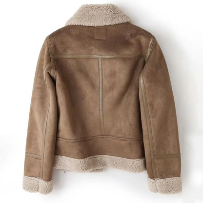 Kvinnors Mjuka Läderlook Bikerjacka | Elegant Teddyfodrad Design