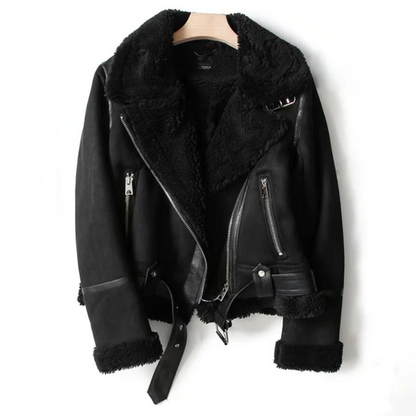 Kvinnors Mjuka Läderlook Bikerjacka | Elegant Teddyfodrad Design