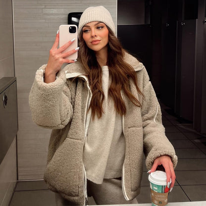 Kvinnors Ultralätt Fleecejacka | Mysig Överdimensionerad Vinterjacka för Kyliga Dagar