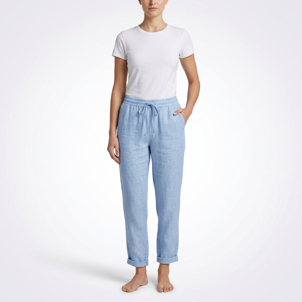 Dam Linnebyxor Hög Midja – Luftiga Bomulls Byxor | Elastisk Midja | S–XXL