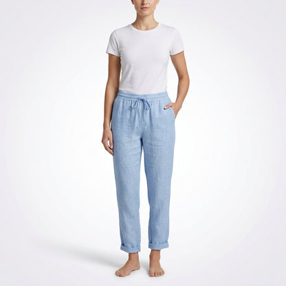 Dam Linnebyxor Hög Midja – Luftiga Bomulls Byxor | Elastisk Midja | S–XXL