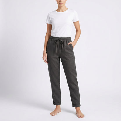 Dam Linnebyxor Hög Midja – Luftiga Bomulls Byxor | Elastisk Midja | S–XXL