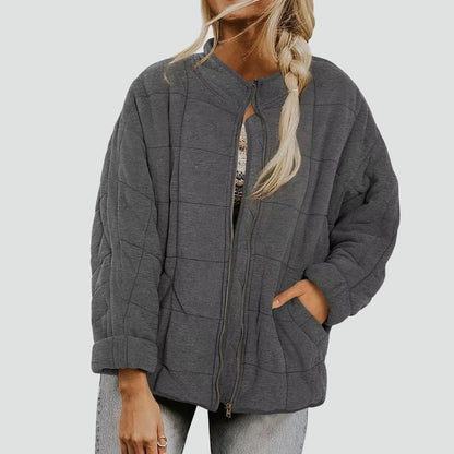 Quiltad Damjacka med Dragkedja – Oversized Vadderad Vår- & Höstjacka för Dam