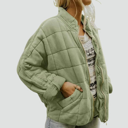 Quiltad Damjacka med Dragkedja – Oversized Vadderad Vår- & Höstjacka för Dam