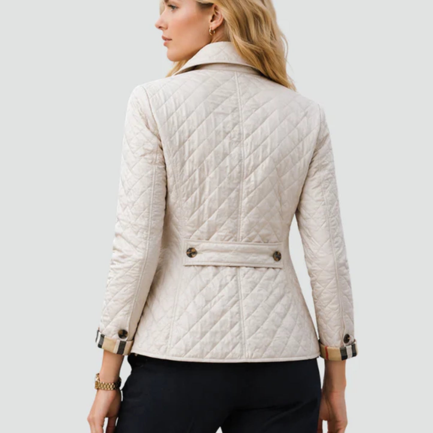 Quiltad Damjacka – Elegant Vadderad Jacka med Knappar & Ståkrage