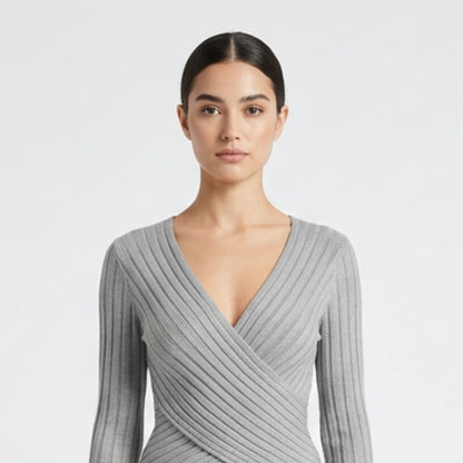 Ribbad Topp Dam – Slim Fit Långärmad Tröja med Flared Ärmar