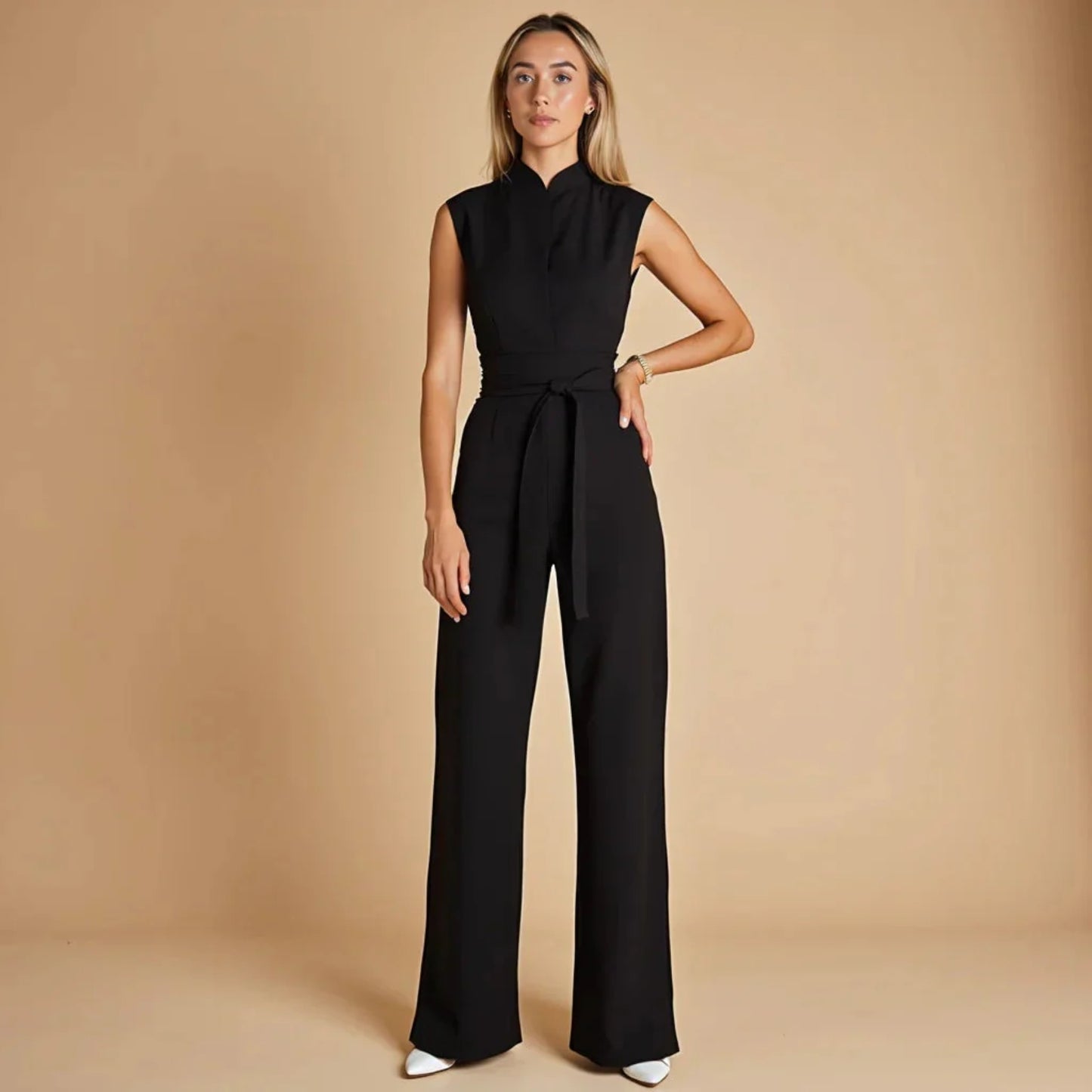 Dam Elegant Ärmlös Jumpsuit med Vida Ben – Sommar Outfit för Vardag & Kontor