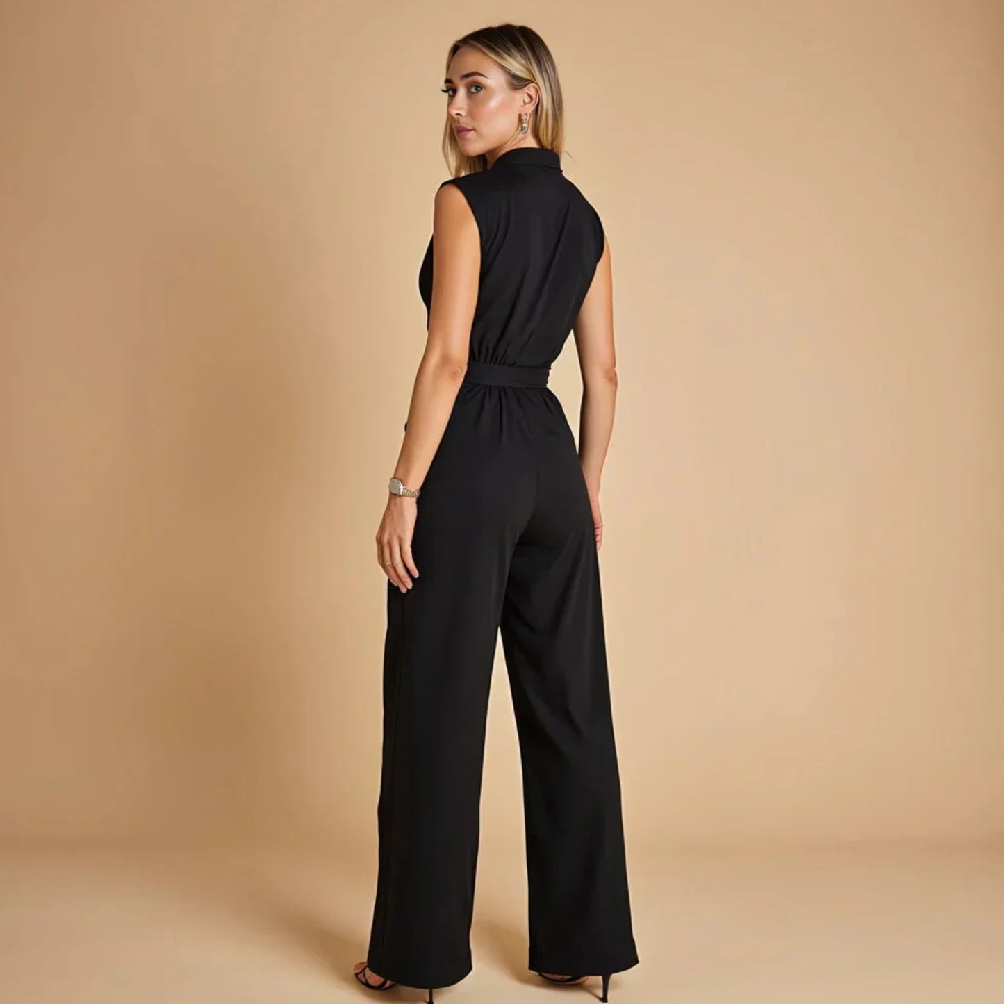 Dam Elegant Ärmlös Jumpsuit med Vida Ben – Sommar Outfit för Vardag & Kontor