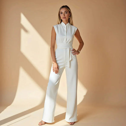 Dam Elegant Ärmlös Jumpsuit med Vida Ben – Sommar Outfit för Vardag & Kontor