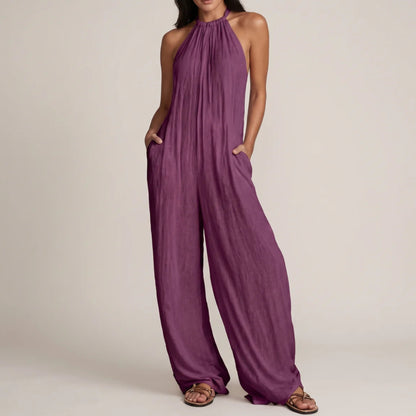 Elegant Halterneck Jumpsuit Dam – Ärmlös Vid Jumpsuit för Semester & Sommar