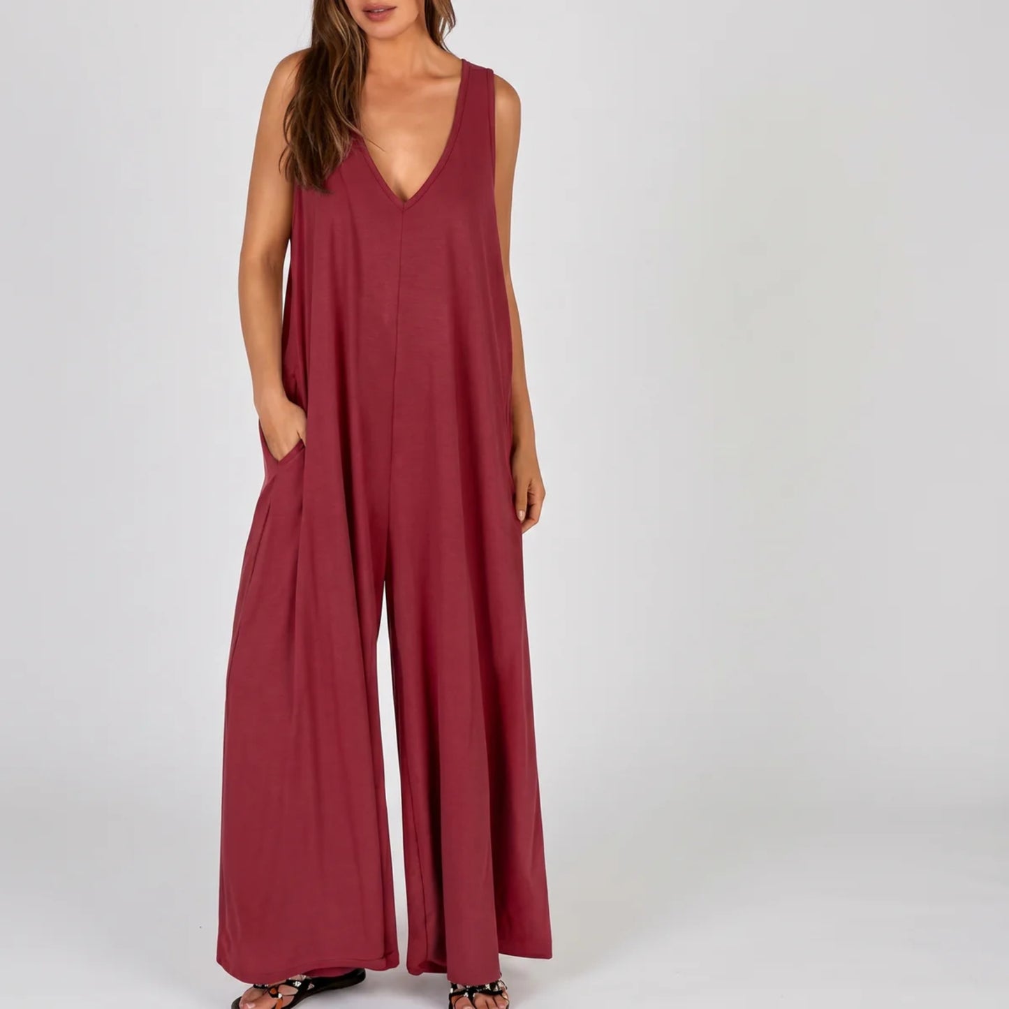 Luftig Oversize Jumpsuit Dam – Ärmlös Vid Jumpsuit med Fickor