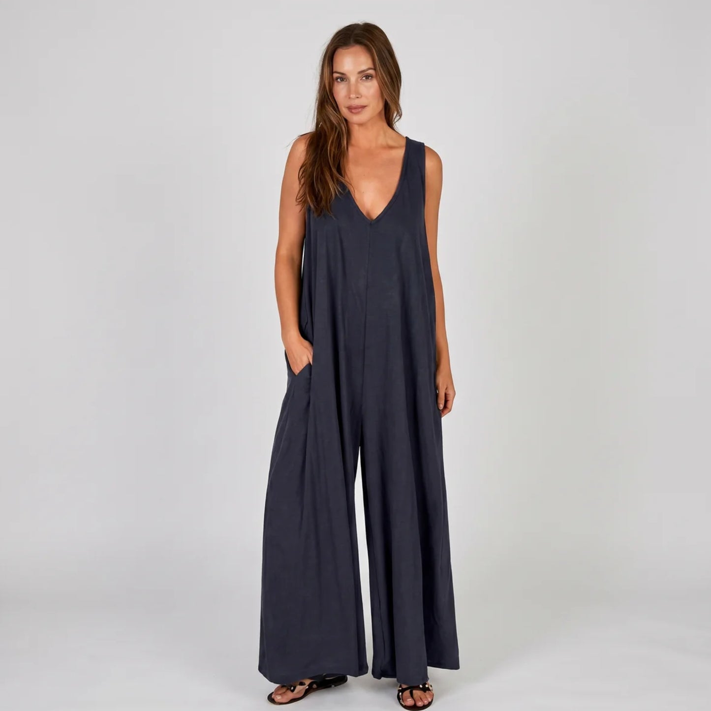 Luftig Oversize Jumpsuit Dam – Ärmlös Vid Jumpsuit med Fickor