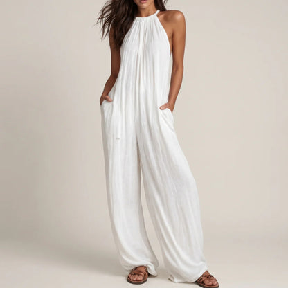 Elegant Halterneck Jumpsuit Dam – Ärmlös Vid Jumpsuit för Semester & Sommar