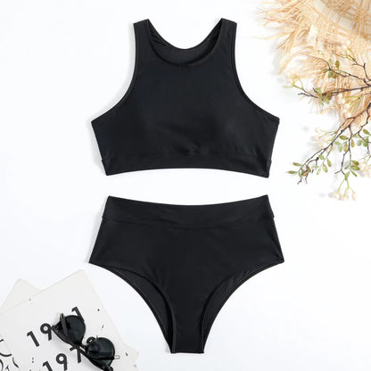 Högmidjad Bikini Dam – Sportig Bikini med Bikiniöverdel & Hög Midja