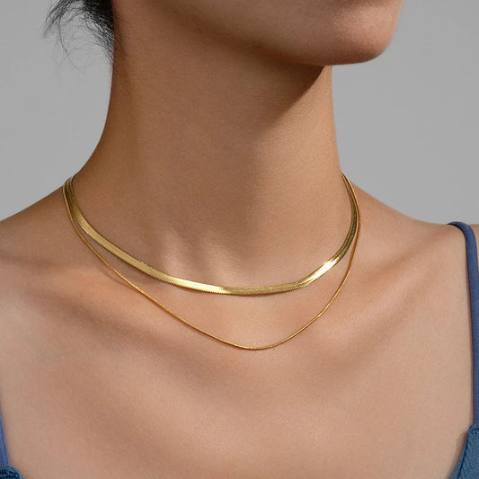 Elegant Stainless Steel Choker Necklace | Modern Herringbone Design in Gold and Silver Dam