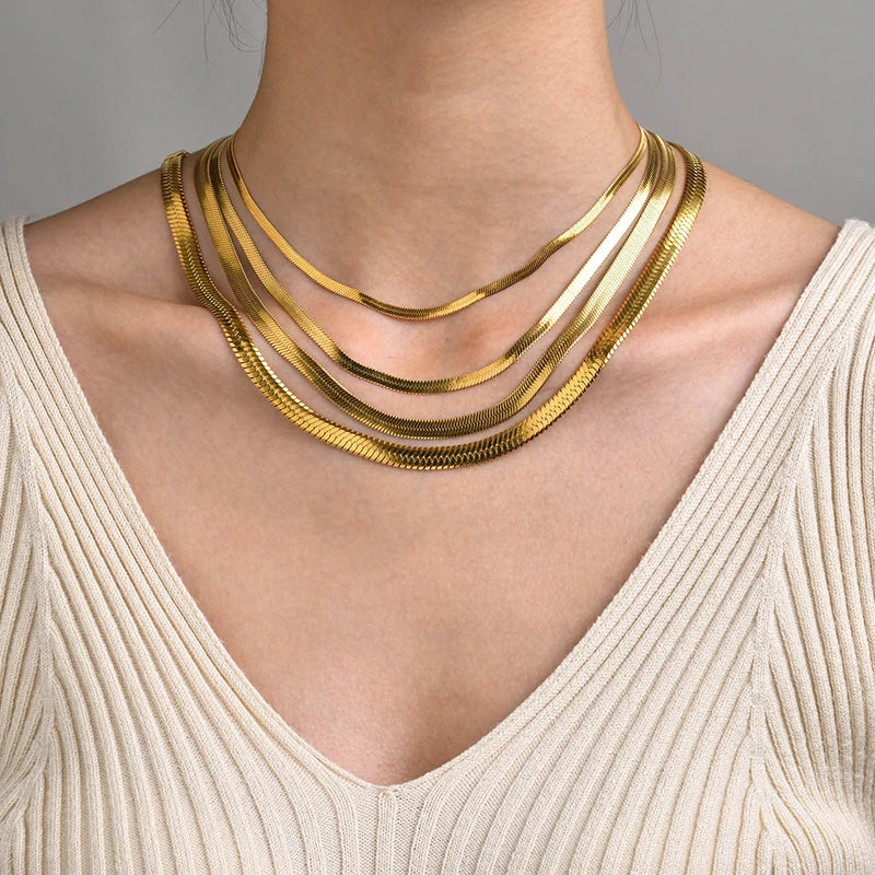 Elegant Stainless Steel Choker Necklace | Modern Herringbone Design in Gold and Silver Dam