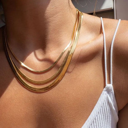 Elegant Stainless Steel Choker Necklace | Modern Herringbone Design in Gold and Silver Dam