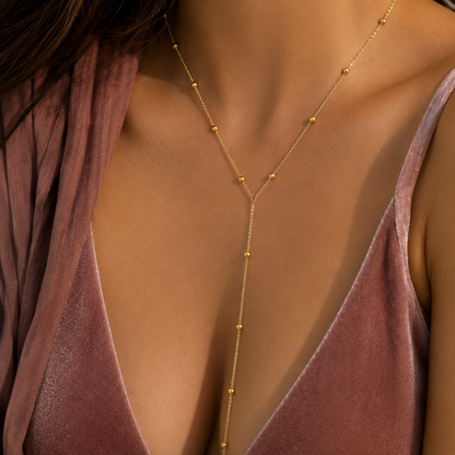Y-Halsband i Rostfritt Stål – Guldpläterat Lariat Halsband för Dam