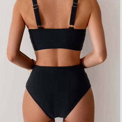 Högmidjad Bikini Dam – Push Up Bikini Set med V-ringning & Formande Passform