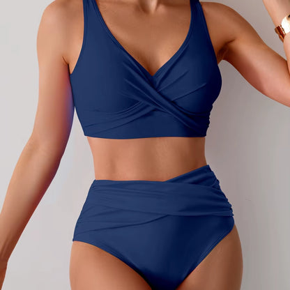 Högmidjad Bikini Dam – Push Up Bikini Set med V-ringning & Formande Passform