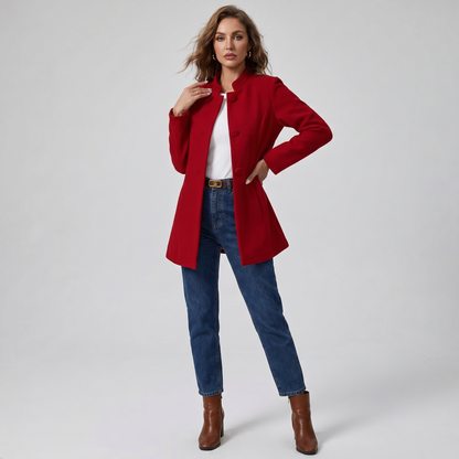 Elegant Midikappa Dam – Figursydd Kappa med Ståkrage & Knappar