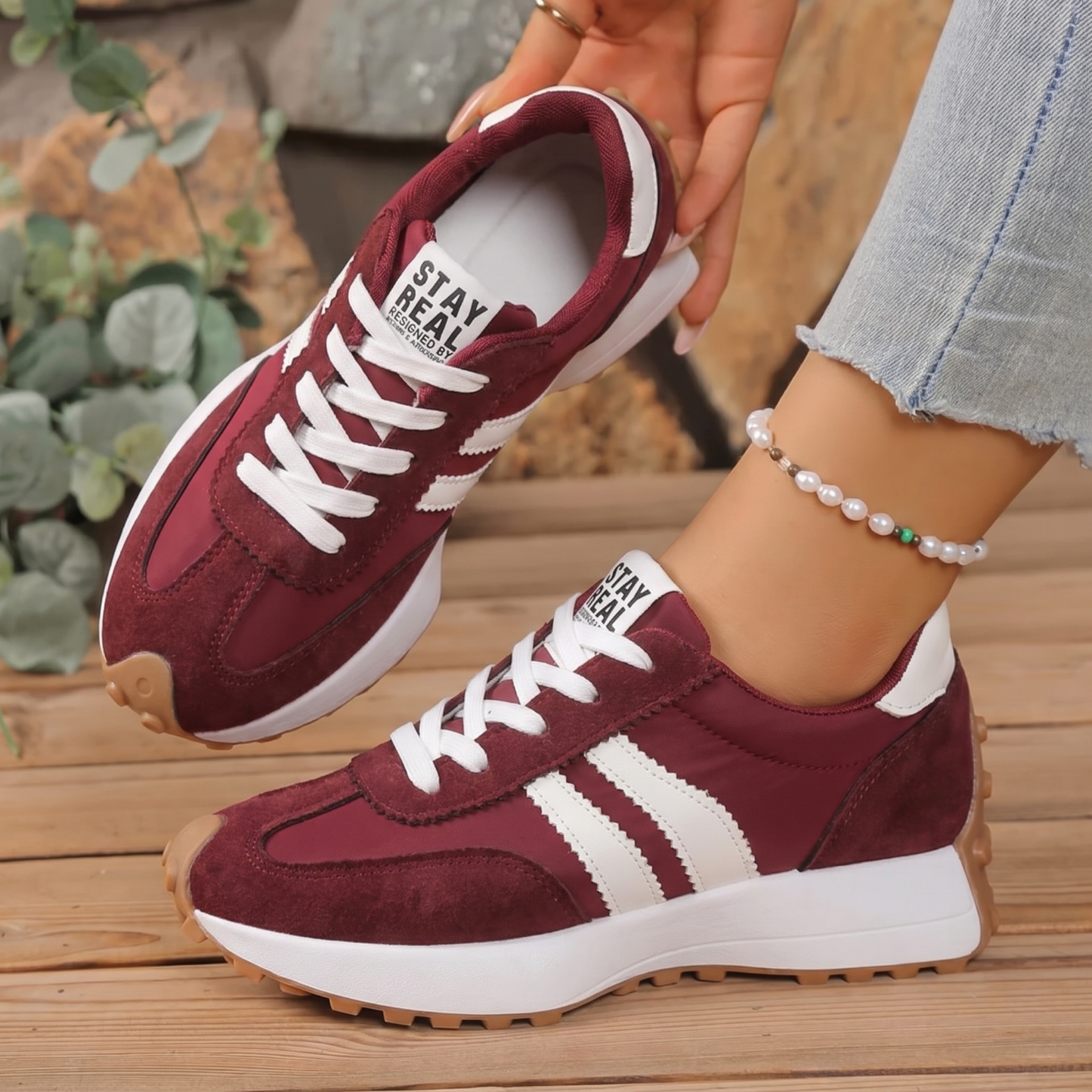 Retro Sneakers Dam med Plattform – Bekväma Vardagsskor i Patchwork Design