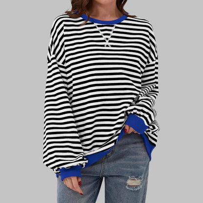 Randig Oversized Sweatshirt Dam – Casual Långärmad Tröja med Färgblock
