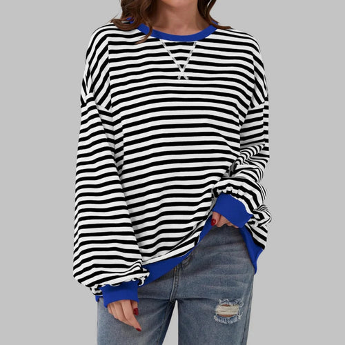Randig Oversized Sweatshirt Dam – Casual Långärmad Tröja med Färgblock